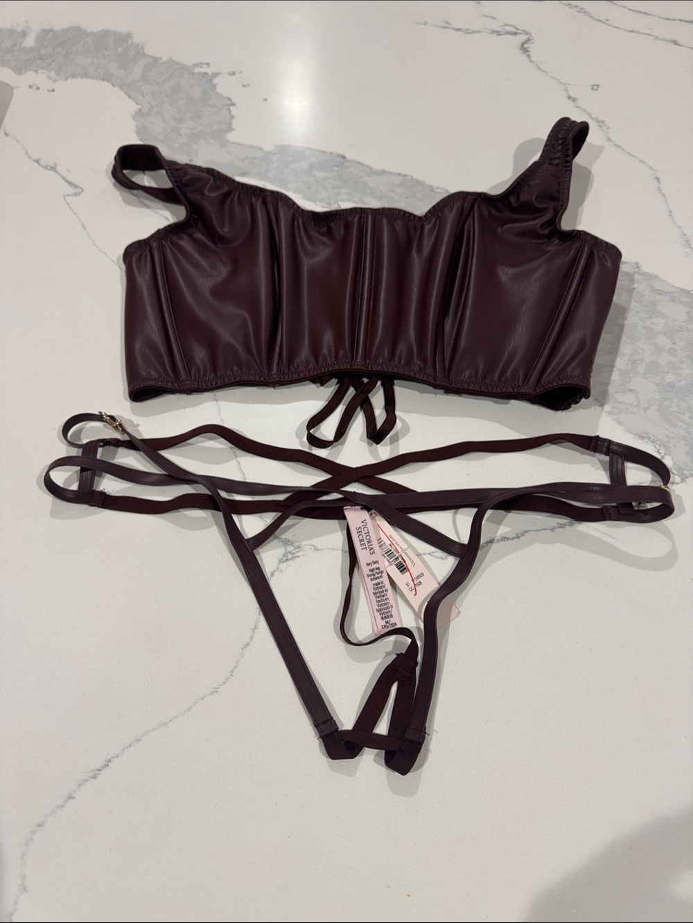 Victoria's Secret very sexy mini corset top faux leather burgundy Set